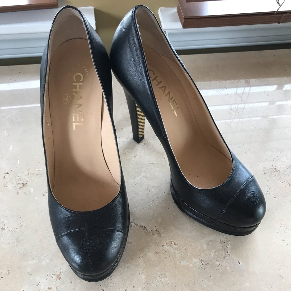 Chanel black high heels previously worn